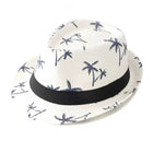 Tropical Palm Tree Straw Fedora : White - Palm Print