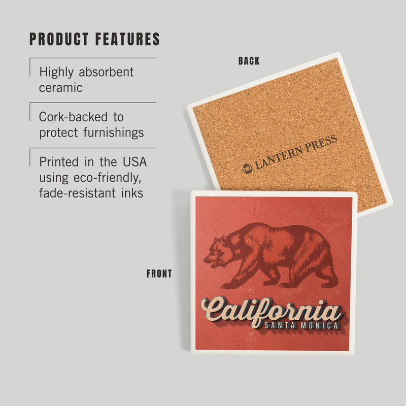 Santa Monica California Bear Design Ceramic Coaster