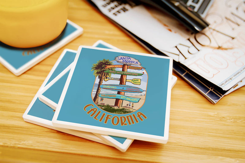 Santa Monica California Destination Sign Ceramic Coaster