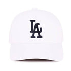 White cap with black logo on a white background