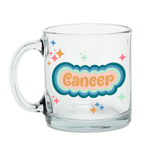 Clear Glass Mug with Text Cancer