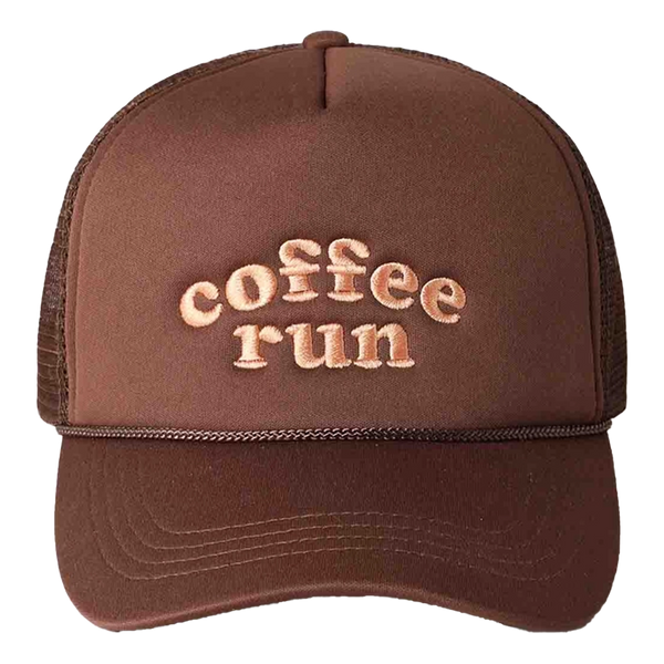 Fashion City Coffee Run Embroidered Trucker Cap - Brown Front