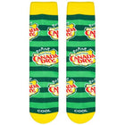 A pair of crew socks with green and dark green horizontal stripes, featuring the Canada Dry logo and 'COOL' text on the toes and heels, set against a plain white background.