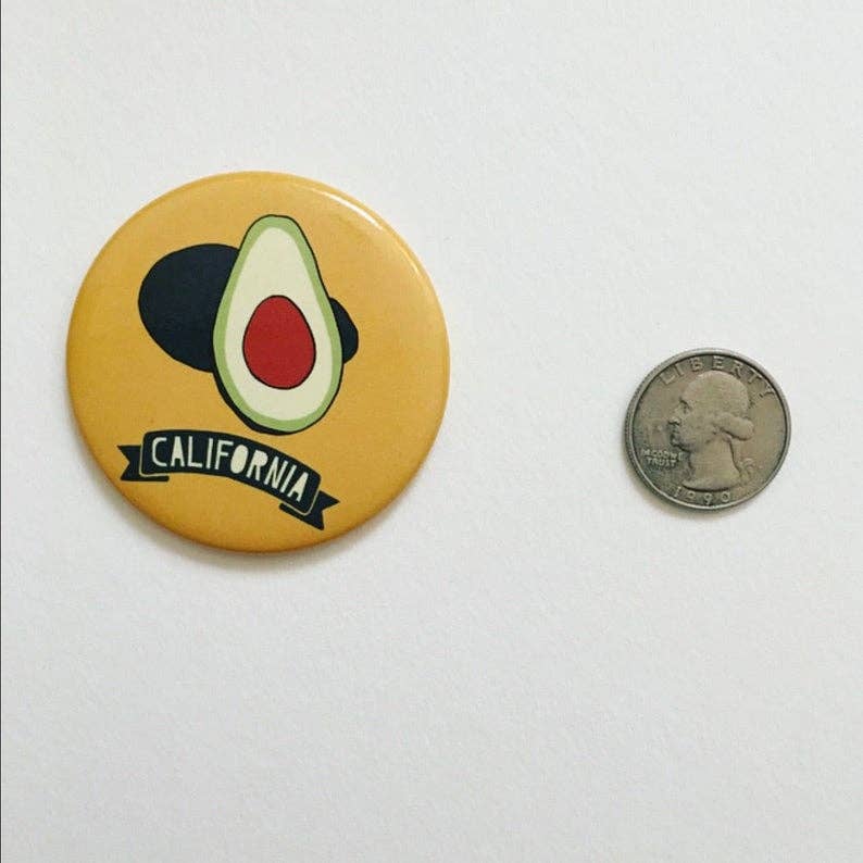 California Avocado Magnet Souvenir next to a coin