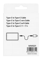 Packaging label for a Type-C to Type-C cable with text and a diagram on a white background.