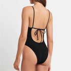 Model wearing Two Shoulder Wrinkle One Piece Swimwear - Black (back)