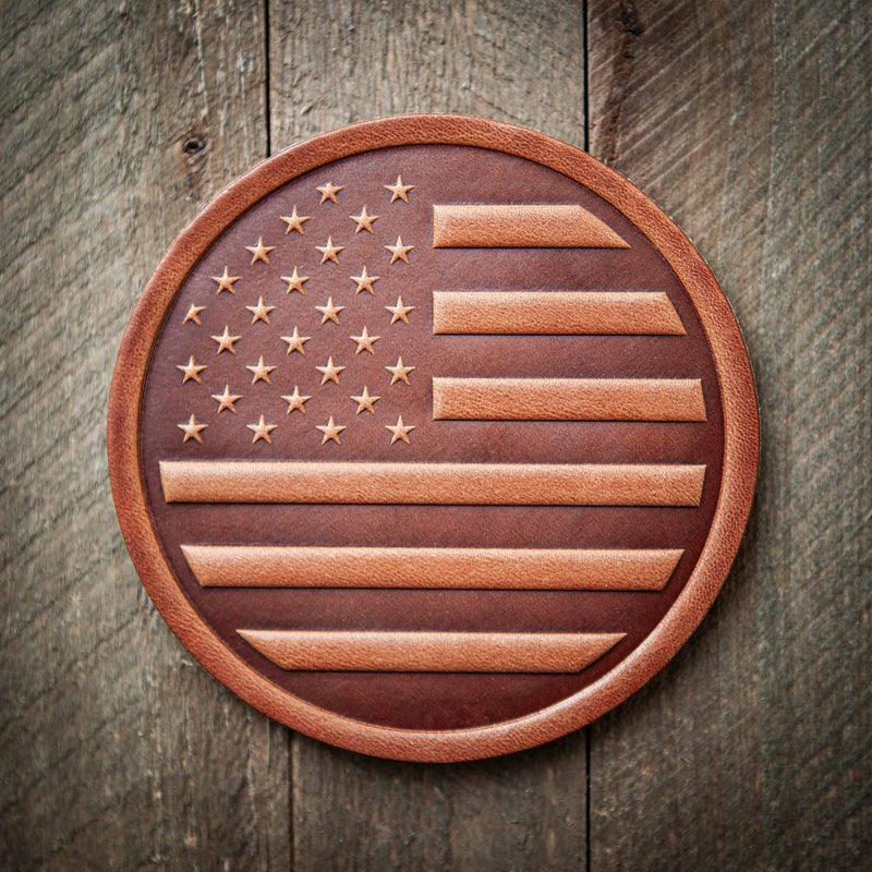 American Flag Leather Coaster Front