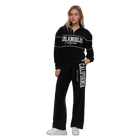 Model wearing Wide Leg Piping Detail Fleece Pants with Embroidery - Black 