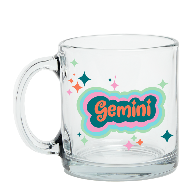 Clear Glass Mug with Text Gemini