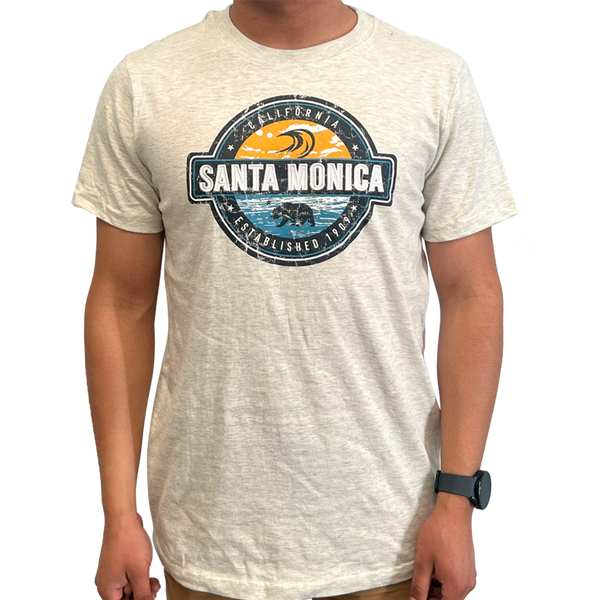 Santa Monica Circle Stamp with Wave & Bear T-Shirt