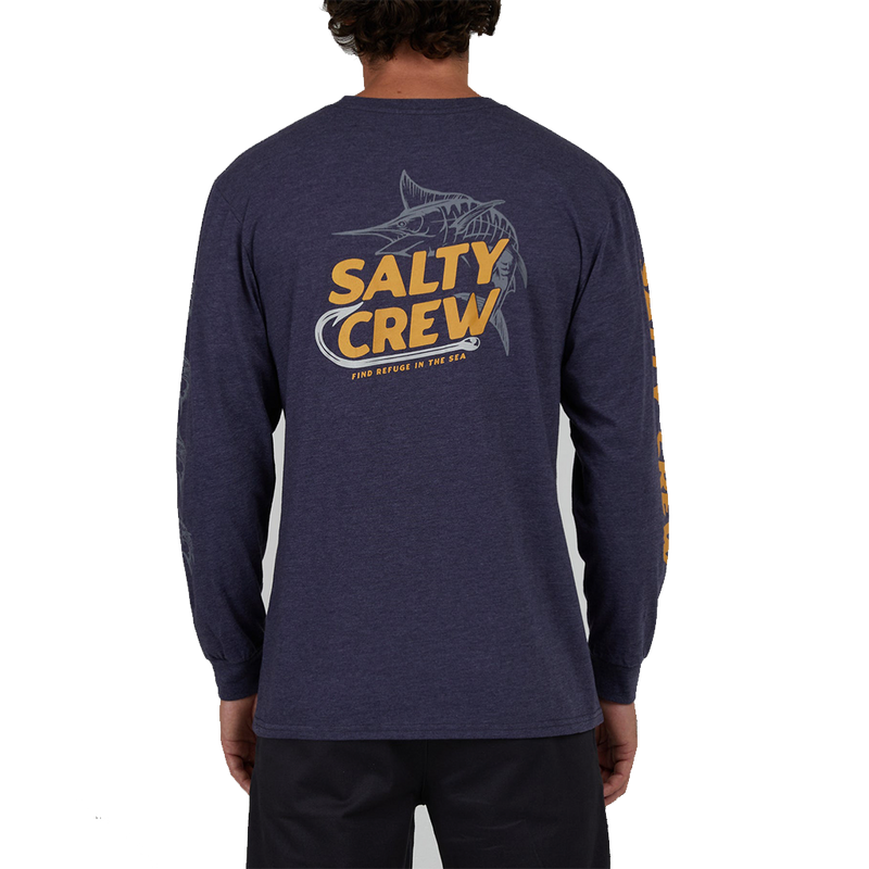 Salty Crew Hook Up Navy Heather Long Sleeve Premium Tee Back