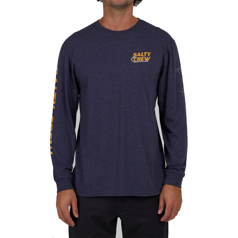 Salty Crew Hook Up Navy Heather Long Sleeve Premium Tee Front