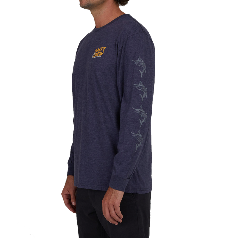 Salty Crew Hook Up Navy Heather Long Sleeve Premium Tee Side