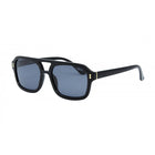 Black sunglasses with a visible brand logo on a white background