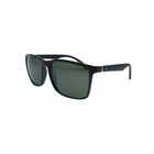Black sunglasses with green lenses on a white background