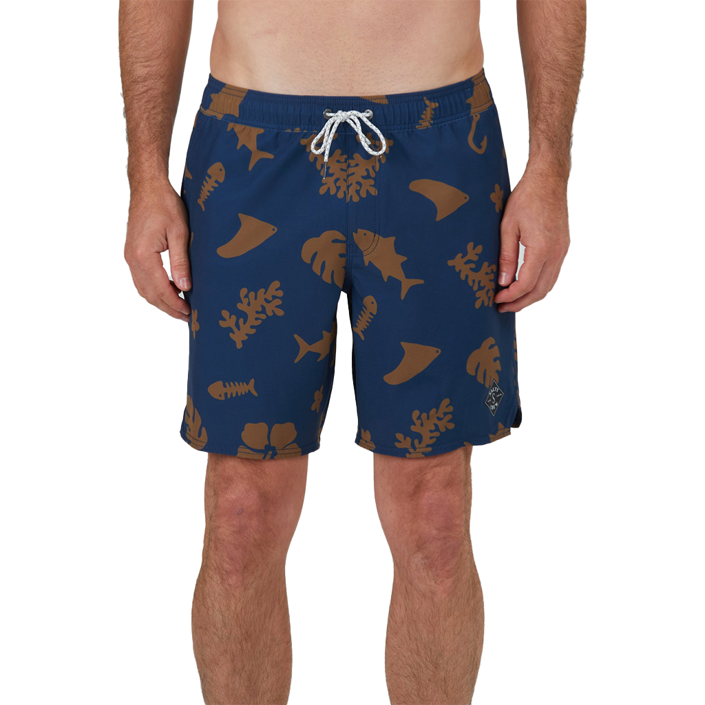 Salty Crew Lowtide Navy/Gold Elastic Boardshort Front