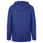 Blue hoodie shown from the back on a white background