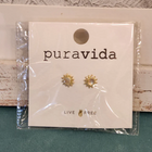 Pura Vida Gold Moonstone Sunray Stud Earrings with packaging