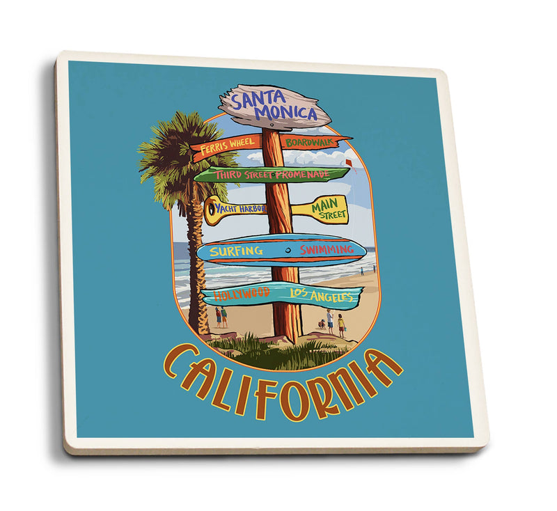 Santa Monica California Destination Sign Ceramic Coaster