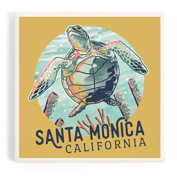 Santa Monica California Graphic Pastel Ceramic Coaster