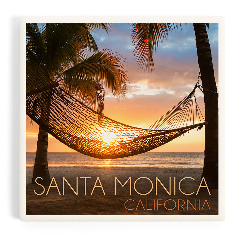 Santa Monica California Palm Trees and Hammock Ceramic Coaster