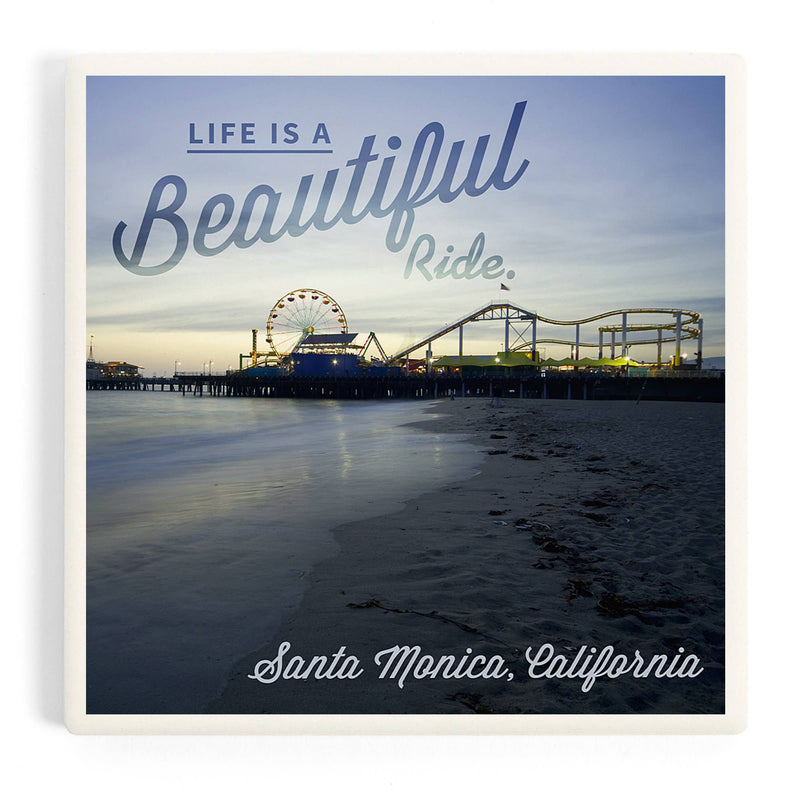 Santa Monica California Pier and Sunset Ceramic Coaster