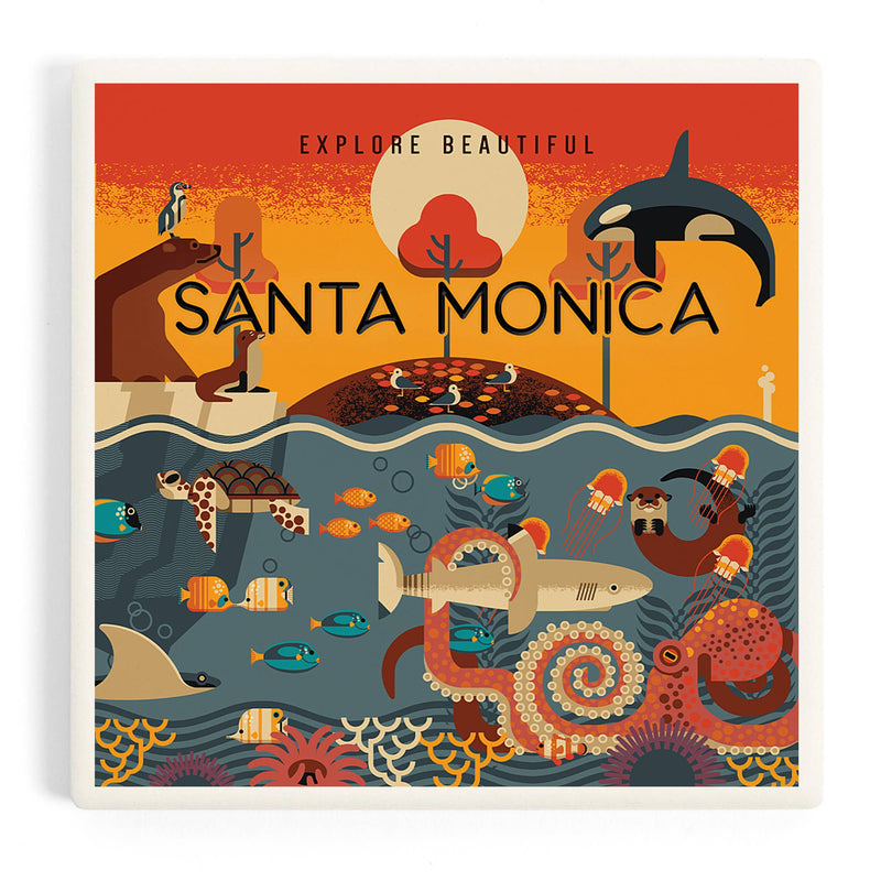 Santa Monica California Marine Animals Ceramic Coaster