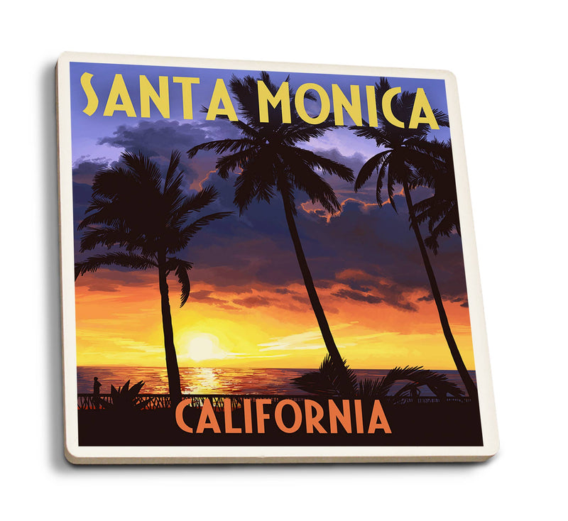 Santa Monica California Palms and Sunset Ceramic Coaster